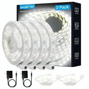 DAYBETTER 2 Pack White LED Strip Light, 40ft Dimmable Bright Rope Light, 6500K 24V Light Strips, 720 LEDs 2835 Tape Lights for Bedroom, Kitchen, Mirror, Home Decoration(2 Pack, Daylight White)