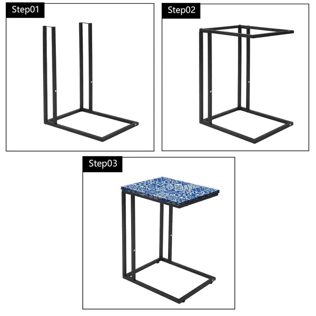 Designer C Shaped Table for Bedside Study Desk - Spanish