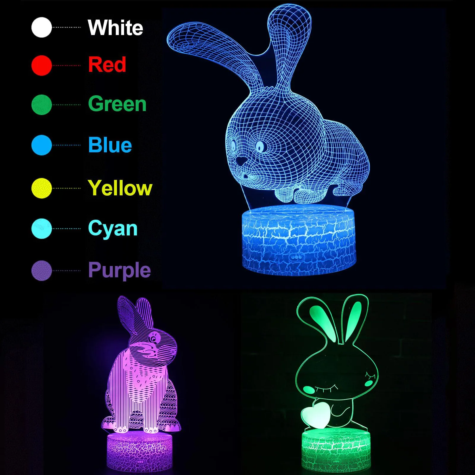 Easter 3D Night Light Rabbit Night Light Colorful LED Night Light USB Light Gift