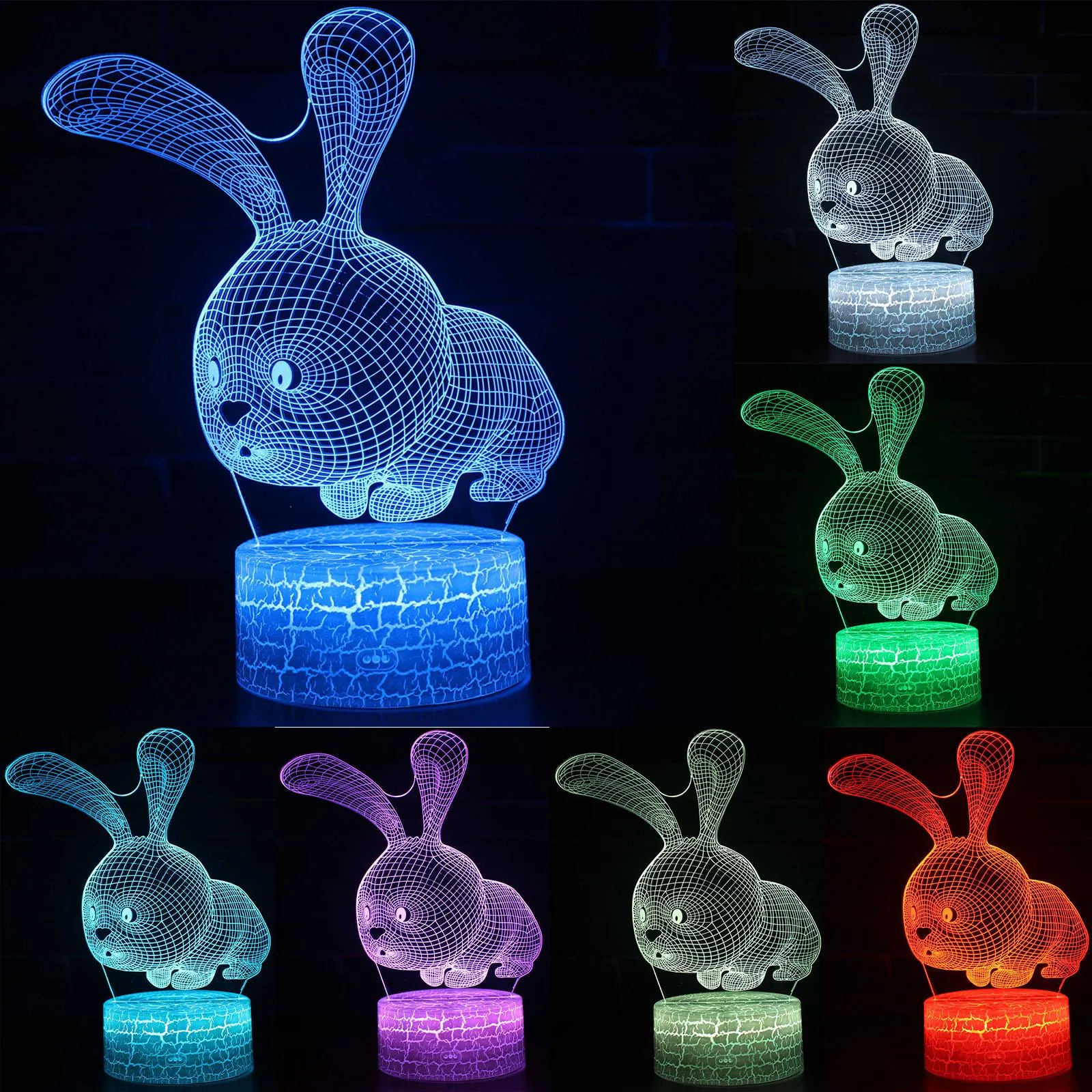 Easter 3D Night Light Rabbit Night Light Colorful LED Night Light USB Light Gift