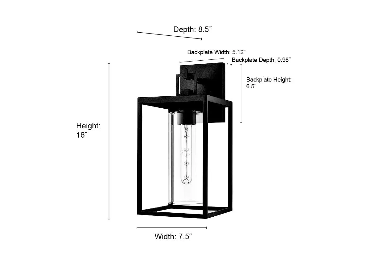 Ellway Outdoor Wall Sconce - Textured Black - Clear Glass - 8.5in. Extension - E26 Medium Base