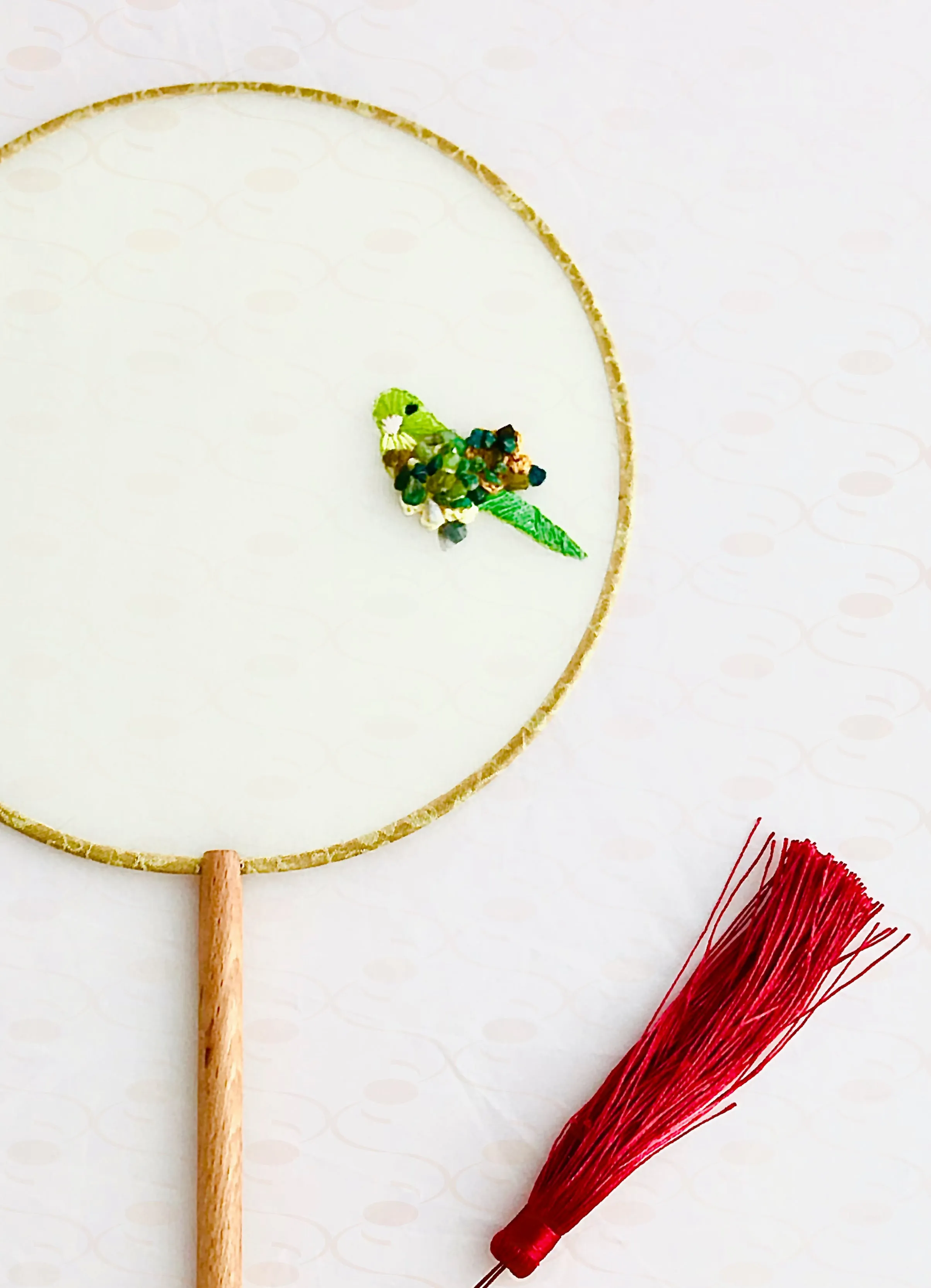 Embroidered Moon-shaped Fan