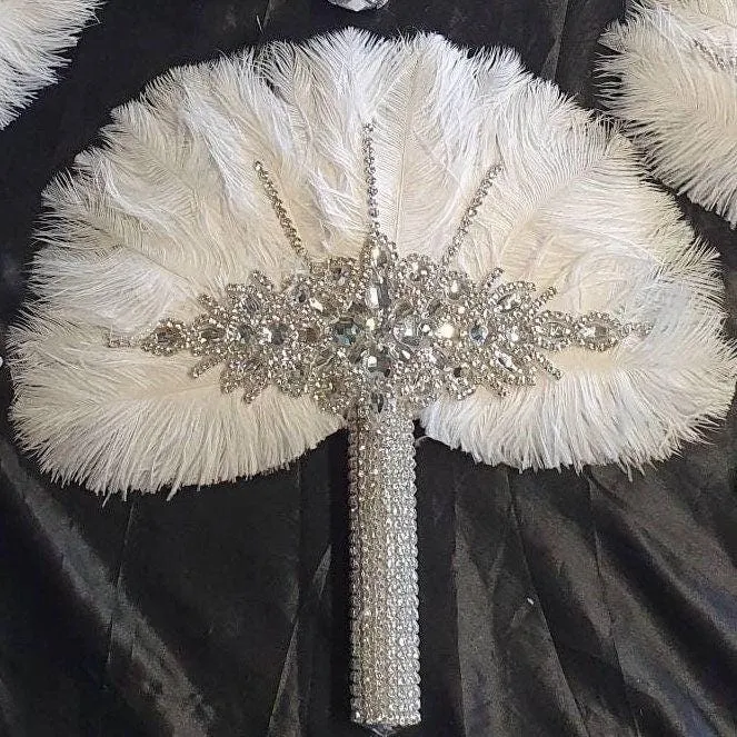 Feather Fan bouquets, 12” Set of 6 PCS Ostrich feathers,Great Gatsby wedding style 1920's - any colour as custom made by Crystal wedding uk