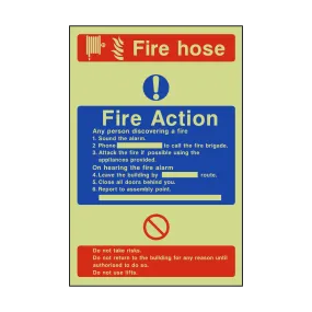 Fire Action Fire Hose Photoluminescent Sticker