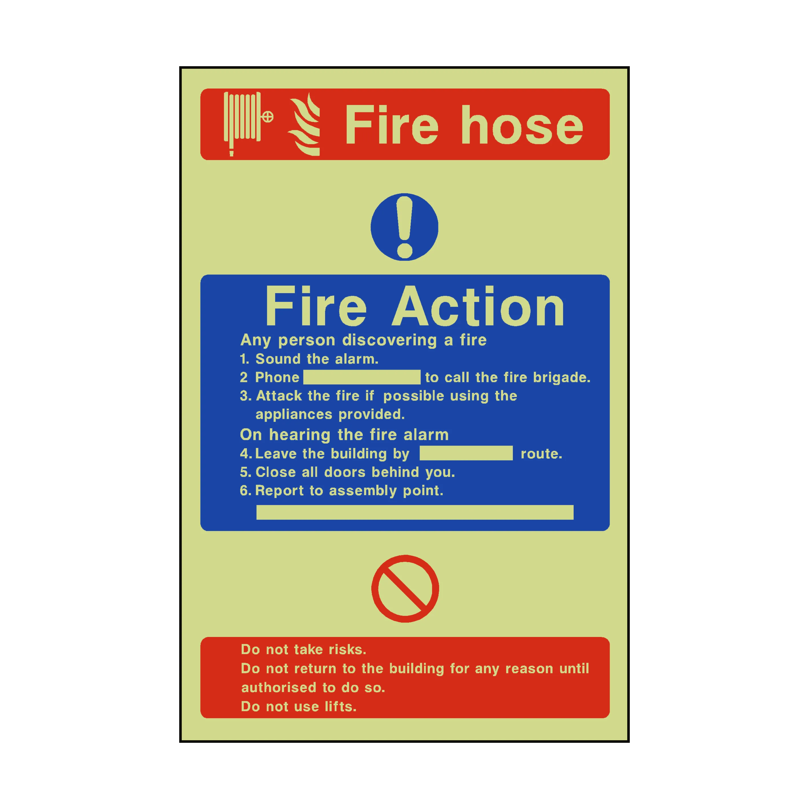 Fire Action Fire Hose Photoluminescent Sticker