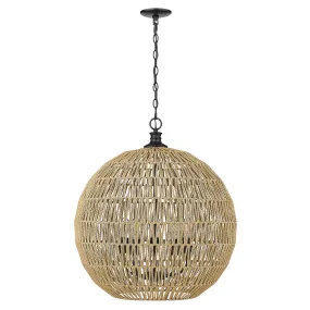 Florence 5-Light Pendant in Matte Black with Natural Raphia Rope