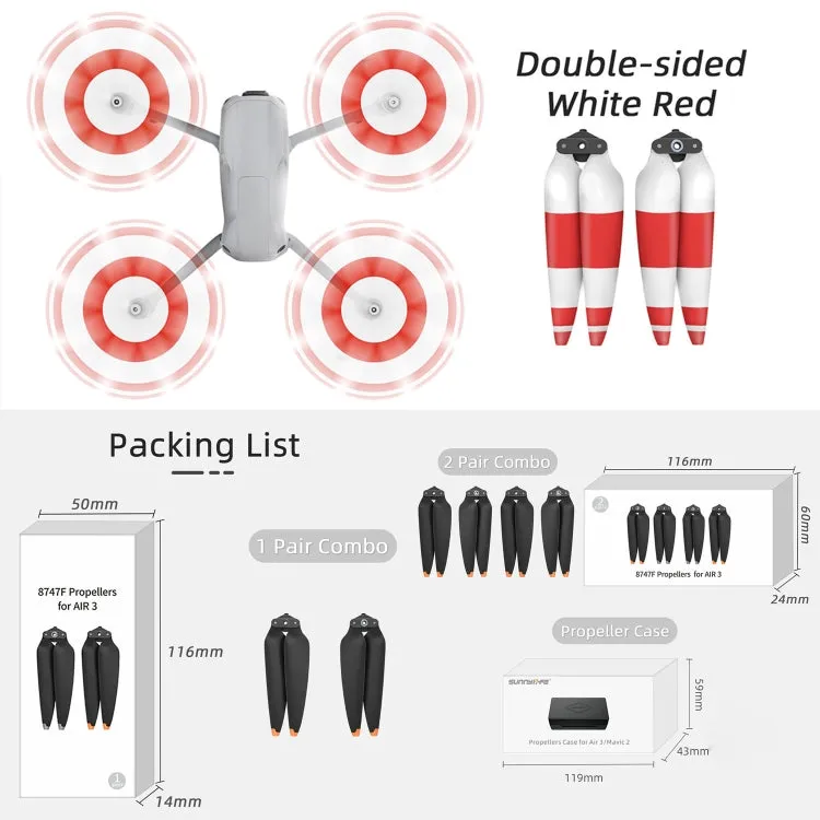 For DJI Air 3 Sunnylife 8747F Low Noise Quick-release Propellers, Style:2 Pairs Red White