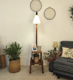 Gerard Wooden Floor Lamp with Brown Base and Jute Fabric Lampshade