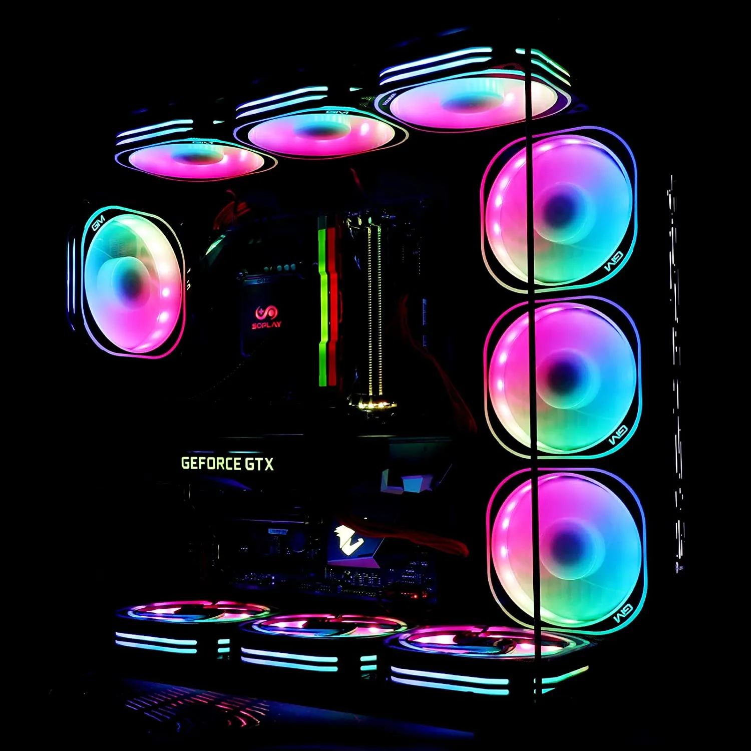 GIM KB-21 RGB Case Fans, 3 Pack 120mm Quiet Computer Cooling Fan for PC case and CPU Cooler, Colorful Rainbow Speed Adjustable Cooler with Hub