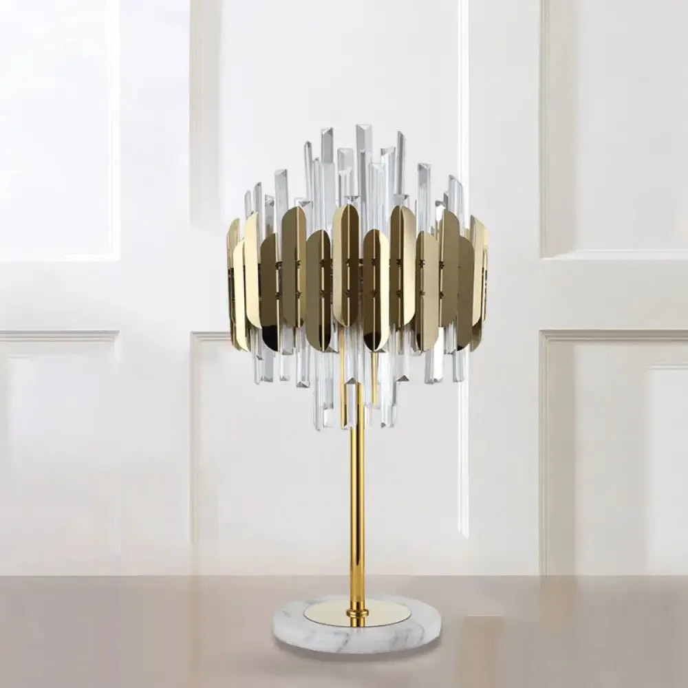 Gold Crystal Rods Table Lamp - Postmodern Nightstand Light with 6 Bulbs