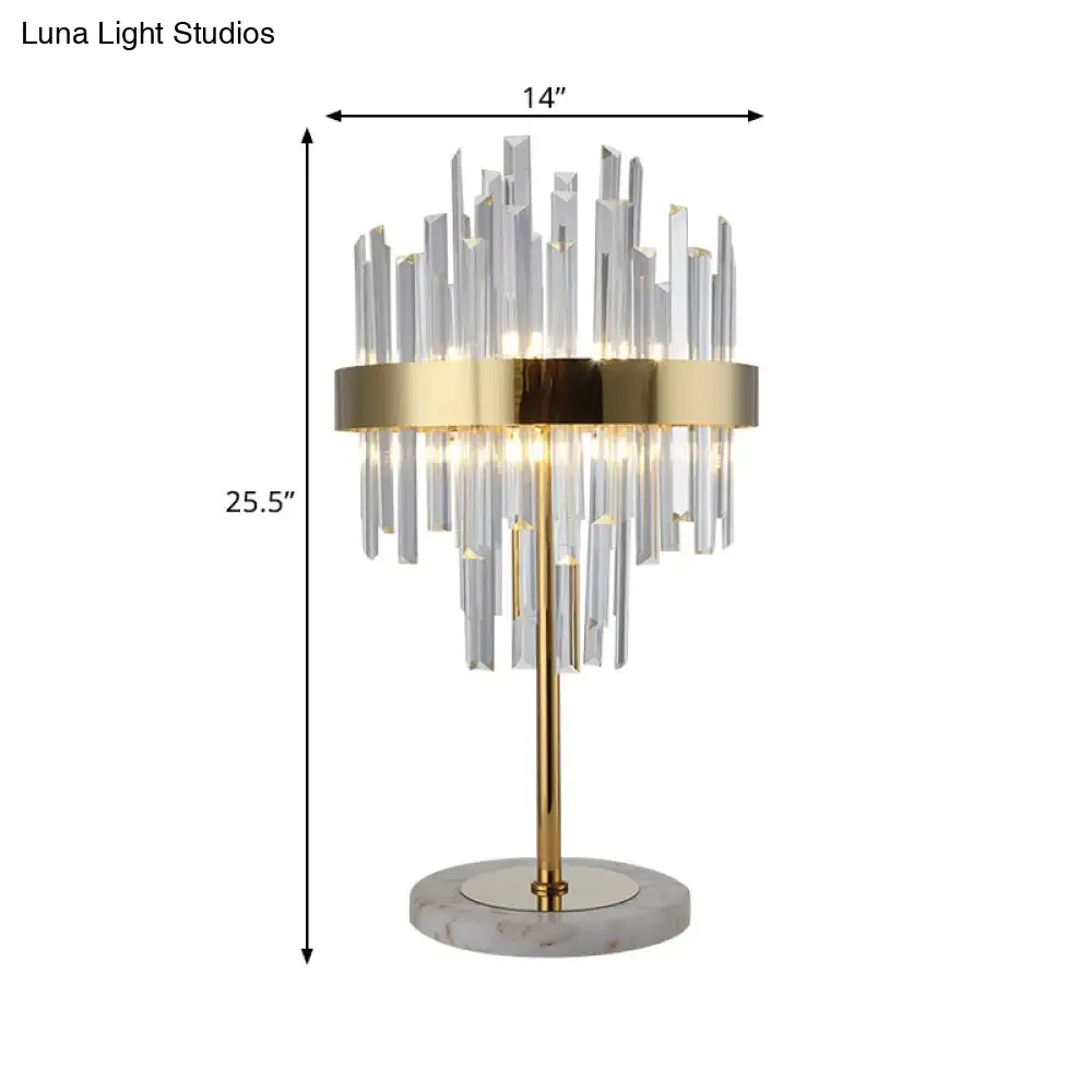 Gold Crystal Rods Table Lamp - Postmodern Nightstand Light with 6 Bulbs