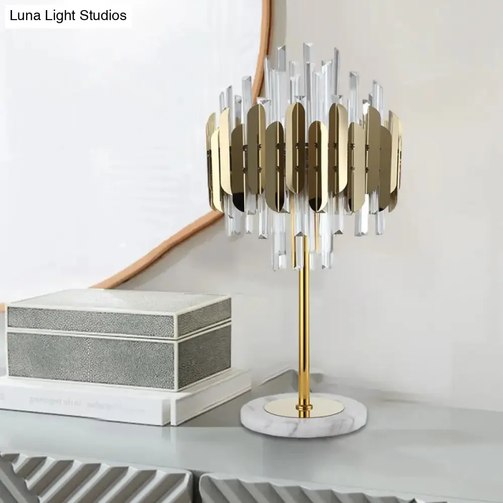 Gold Crystal Rods Table Lamp - Postmodern Nightstand Light with 6 Bulbs