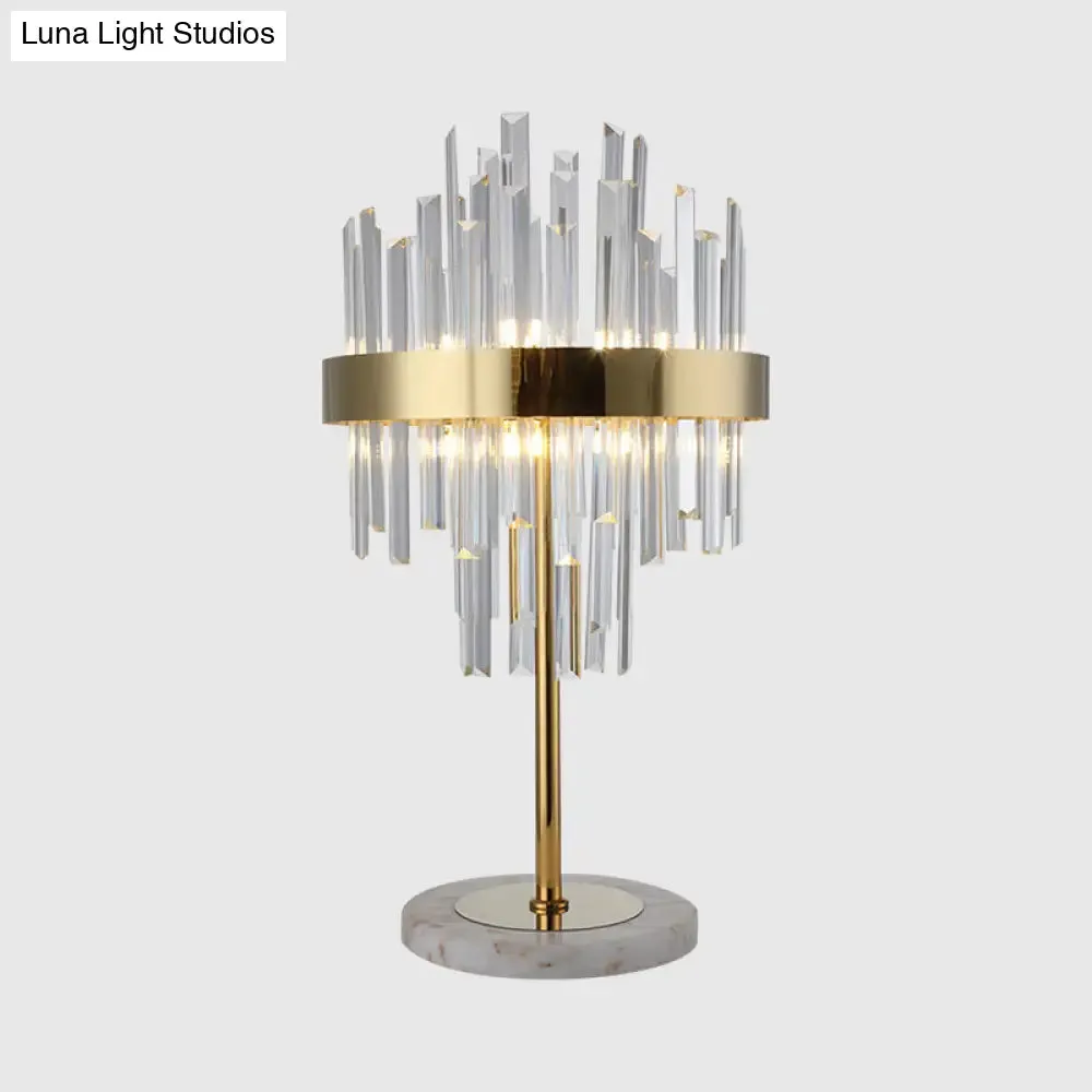 Gold Crystal Rods Table Lamp - Postmodern Nightstand Light with 6 Bulbs