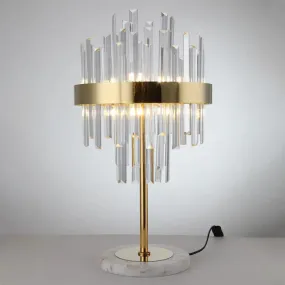 Gold Crystal Rods Table Lamp - Postmodern Nightstand Light with 6 Bulbs