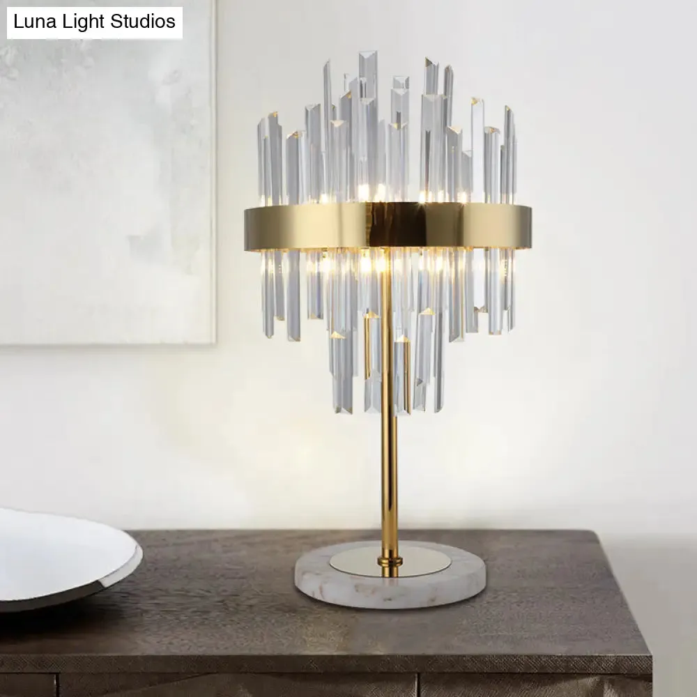 Gold Crystal Rods Table Lamp - Postmodern Nightstand Light with 6 Bulbs