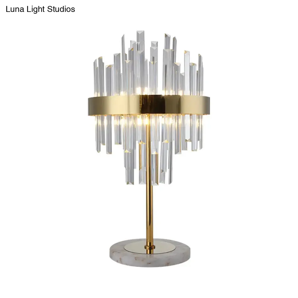 Gold Crystal Rods Table Lamp - Postmodern Nightstand Light with 6 Bulbs