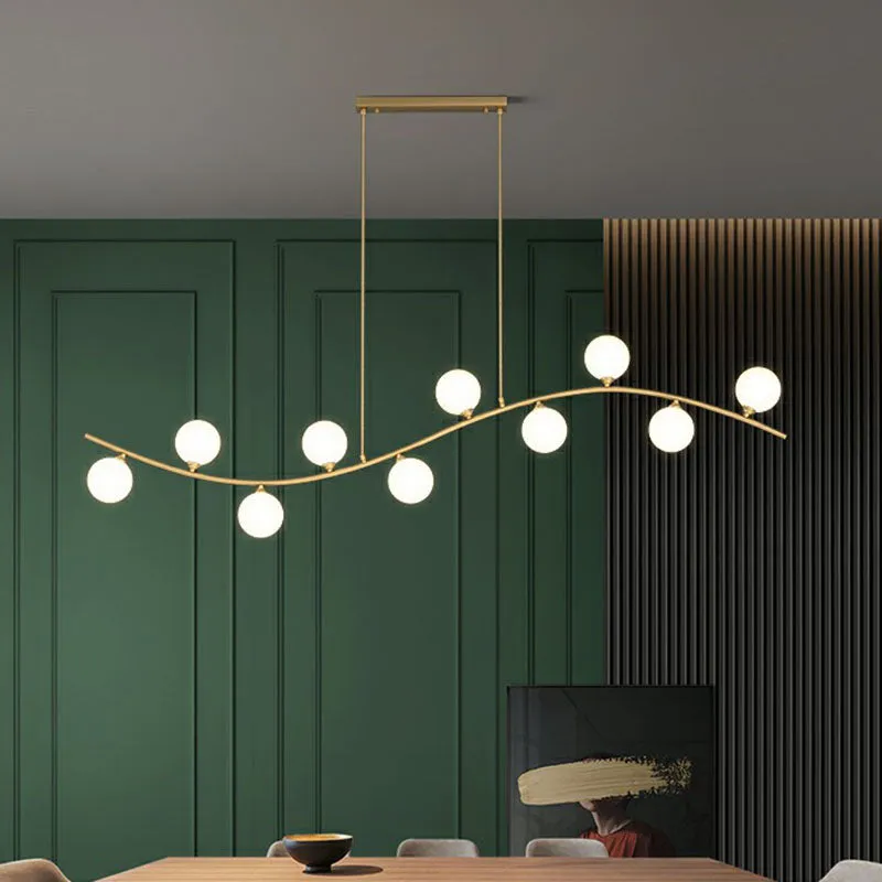 Gold Milk Ball Glass Pendant Lighting for Minimalist Dining Room Island