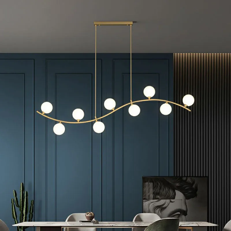 Gold Milk Ball Glass Pendant Lighting for Minimalist Dining Room Island