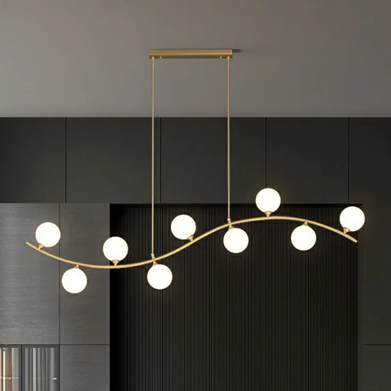 Gold Milk Ball Glass Pendant Lighting for Minimalist Dining Room Island