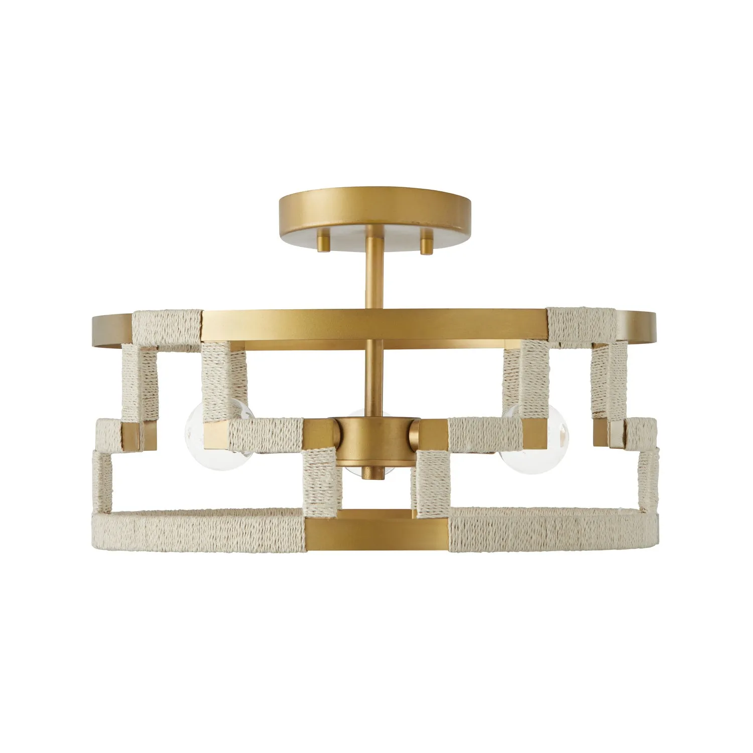 Hala 3-Light Semi-Flush Mount in Bleached Natural Jute & Patinaed Brass