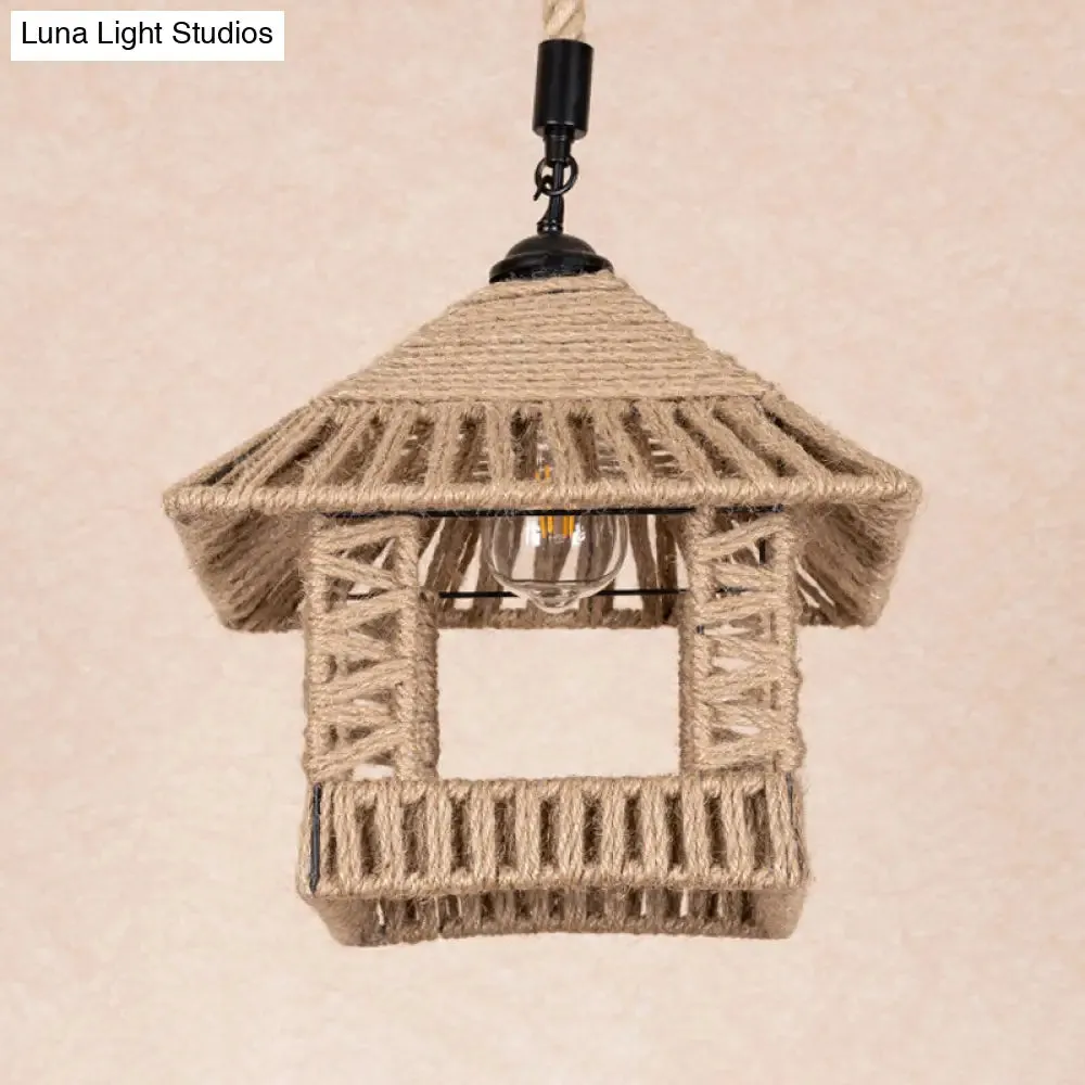 Hand-Woven Brown Rope Pendant Light for Rustic Restaurant Décor