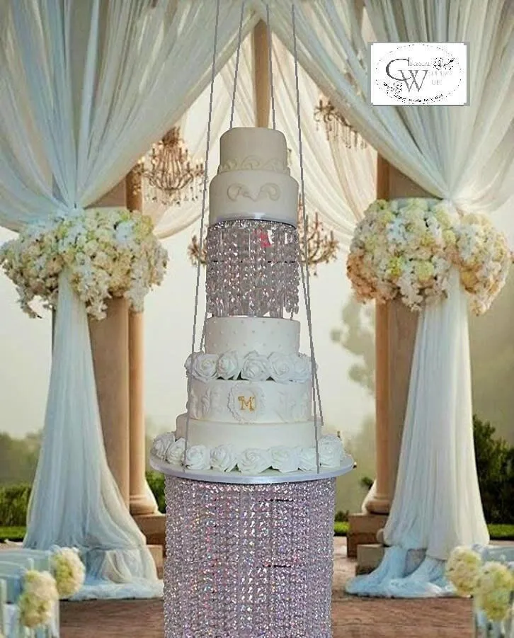 Hanging cake chandelier, Faux crystal,cake swing   remote Led colour change lights by Crystal wedding uk