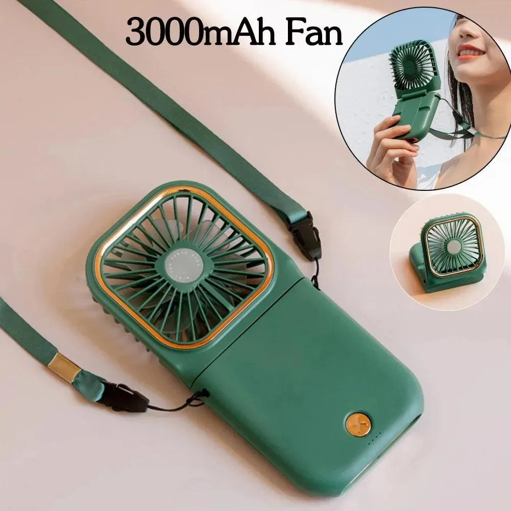 Hanging Neck Fans Mini Portable Folding Desktop Fan 3000mAh USB Power Bank Portable Handheld Outdoor Quiet Multi Function Fan