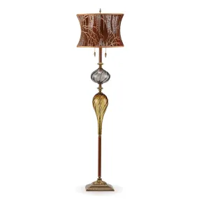 Harvey Floor Lamp F241I68 Kevin Obrien Silk Velvet Copper and Ivy Shade Smoke and Gold Blown Glass Base by Kinzig Design