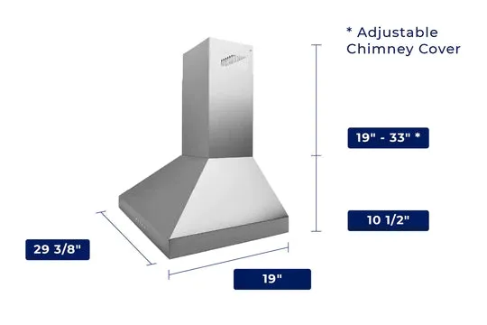 Hauslane 30" Chef  WM-530SS-30P 860 CFM Convertible Stainless Steel Wall-Mounted Range Hood