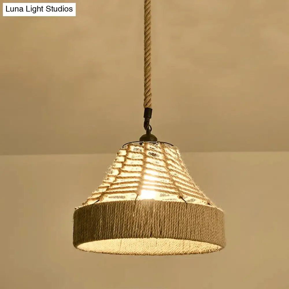 Hemp Rope Pendant Light - Antique 1-Light Fixture in Brown for Restaurants