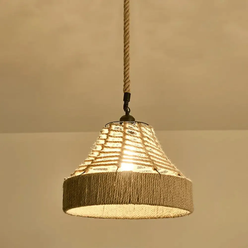 Hemp Rope Pendant Light - Antique 1-Light Fixture in Brown for Restaurants