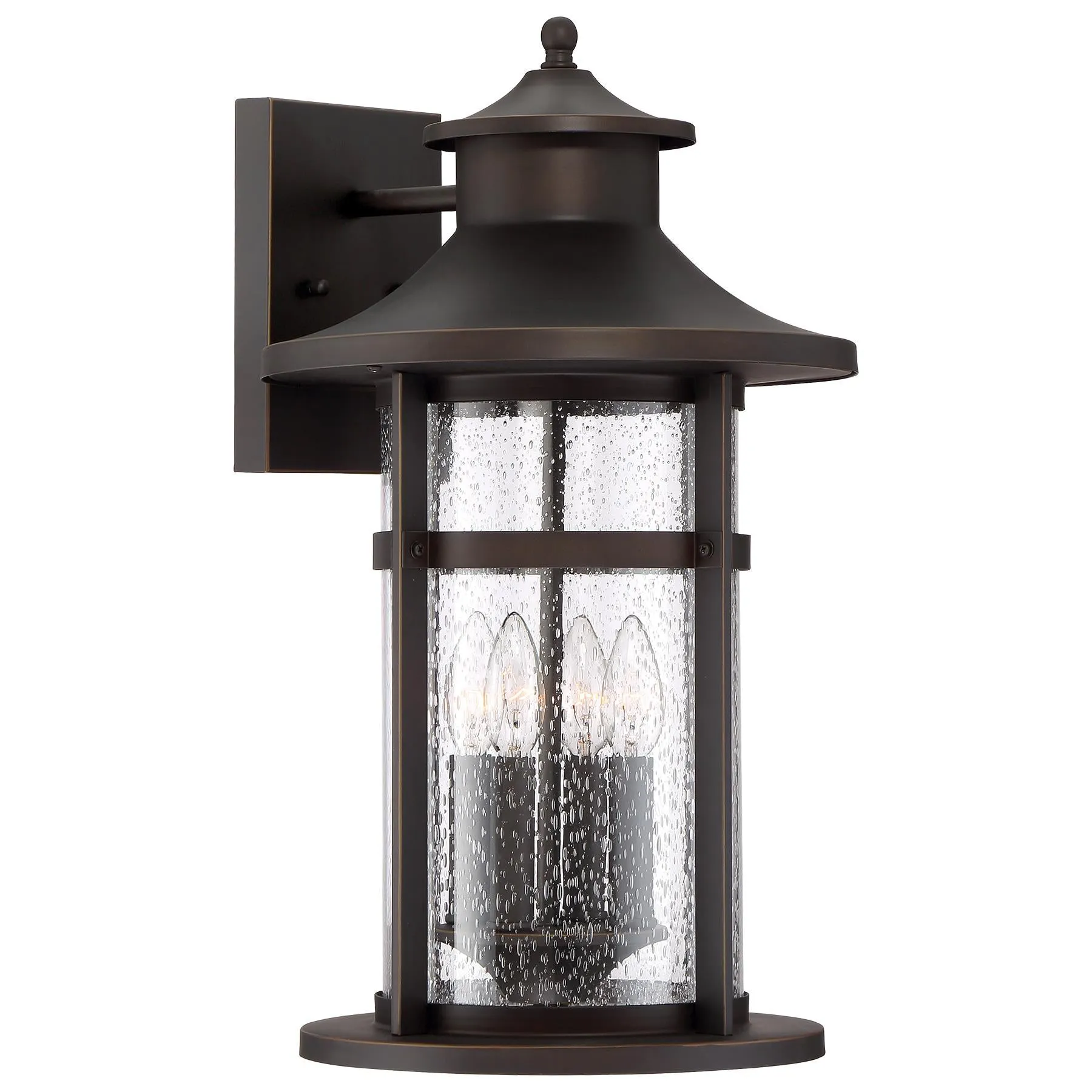 Highland Ridge Outdoor Wall Mount in Oil Rubbed Bronze with Gold High & Seedy Glass