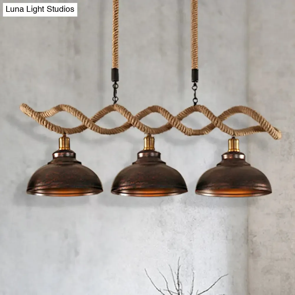 Industrial Metal and Rope Pendant Light - Rustic Kitchen Island Lamp Kit with 3 Lights