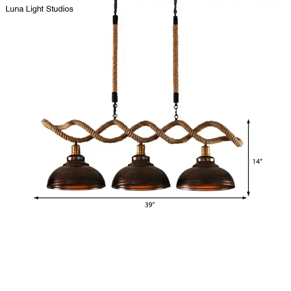 Industrial Metal and Rope Pendant Light - Rustic Kitchen Island Lamp Kit with 3 Lights