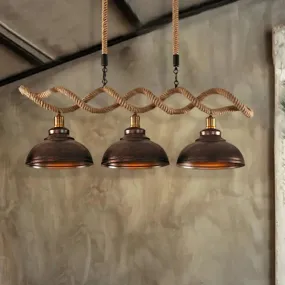 Industrial Metal and Rope Pendant Light - Rustic Kitchen Island Lamp Kit with 3 Lights