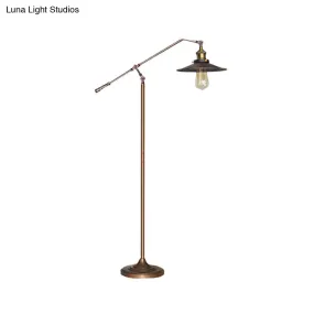 Industrial Style Floor Standing Lamp in Black/Bronze with Flared Metal Shade, 10"/12" Wide