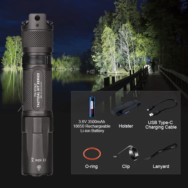 JETBeam® TH10TAC 2000 Lumen Tactical Flashlight, LED Flash Light, USB Rechargeable Torch, Battery Included