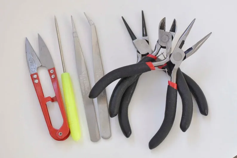 Jewelry Making Starter Kit Pliers Awl With Black Case Set of 8 Pieces