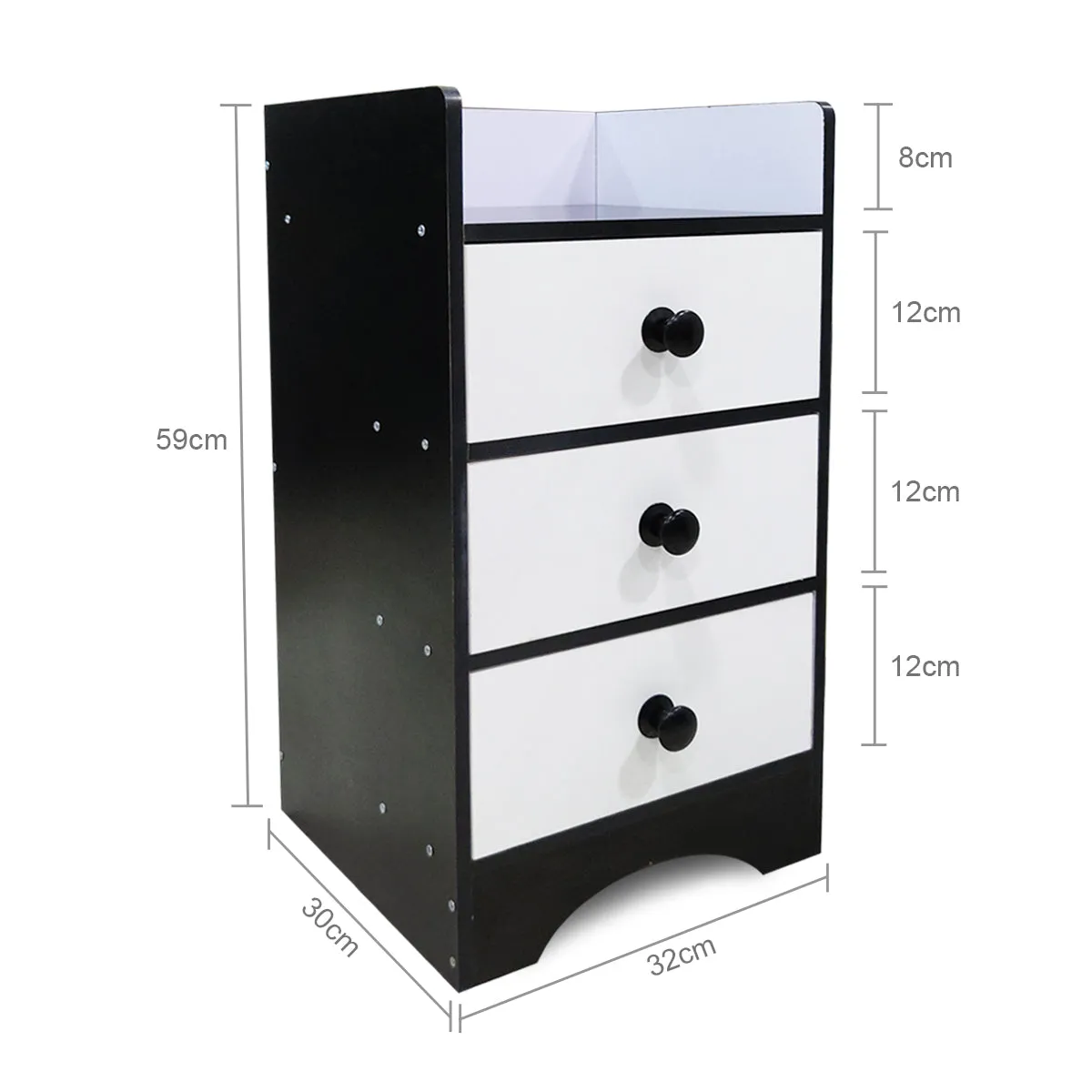 Kawachi Modern Home Bedroom Bedside Table Storage Cabinet with 3 Drawers KW23-Black