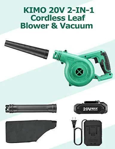 KIMO Cordless Leaf Blower, 2-in-1 Handheld Vacuum/Sweeper, 150 MPH, Variable Speed, w/2.0 Ah Li-ion Battery & Charger, for Blowing Leaf/Snow, Dusting