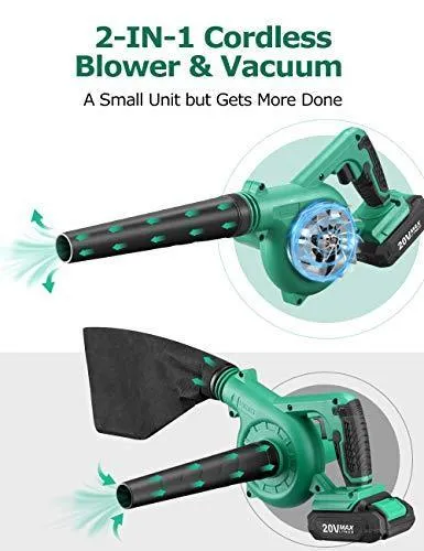 KIMO Cordless Leaf Blower, 2-in-1 Handheld Vacuum/Sweeper, 150 MPH, Variable Speed, w/2.0 Ah Li-ion Battery & Charger, for Blowing Leaf/Snow, Dusting