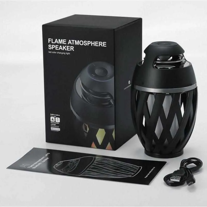 LED Flame Atmosphere Table Lamp Bluetooth Speaker - Portable Night Lights Touch Control