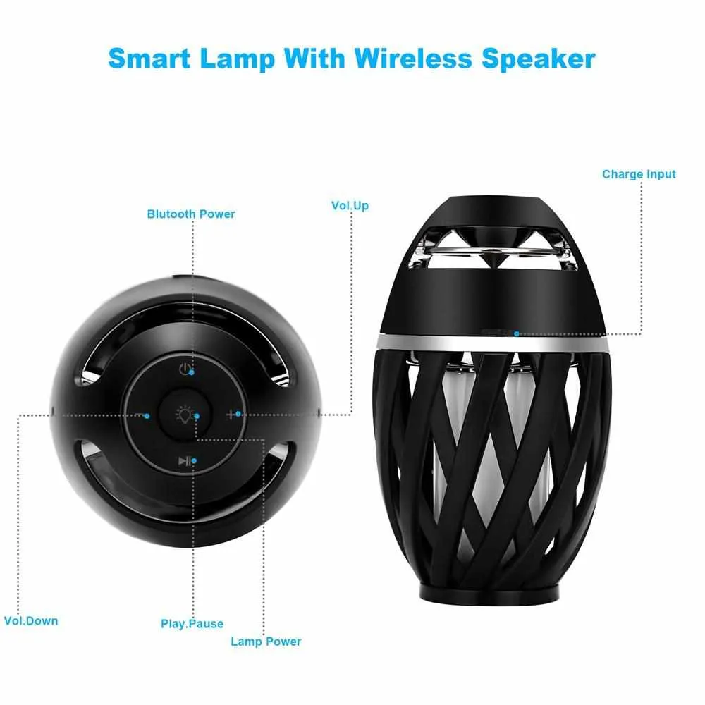 LED Flame Atmosphere Table Lamp Bluetooth Speaker - Portable Night Lights Touch Control