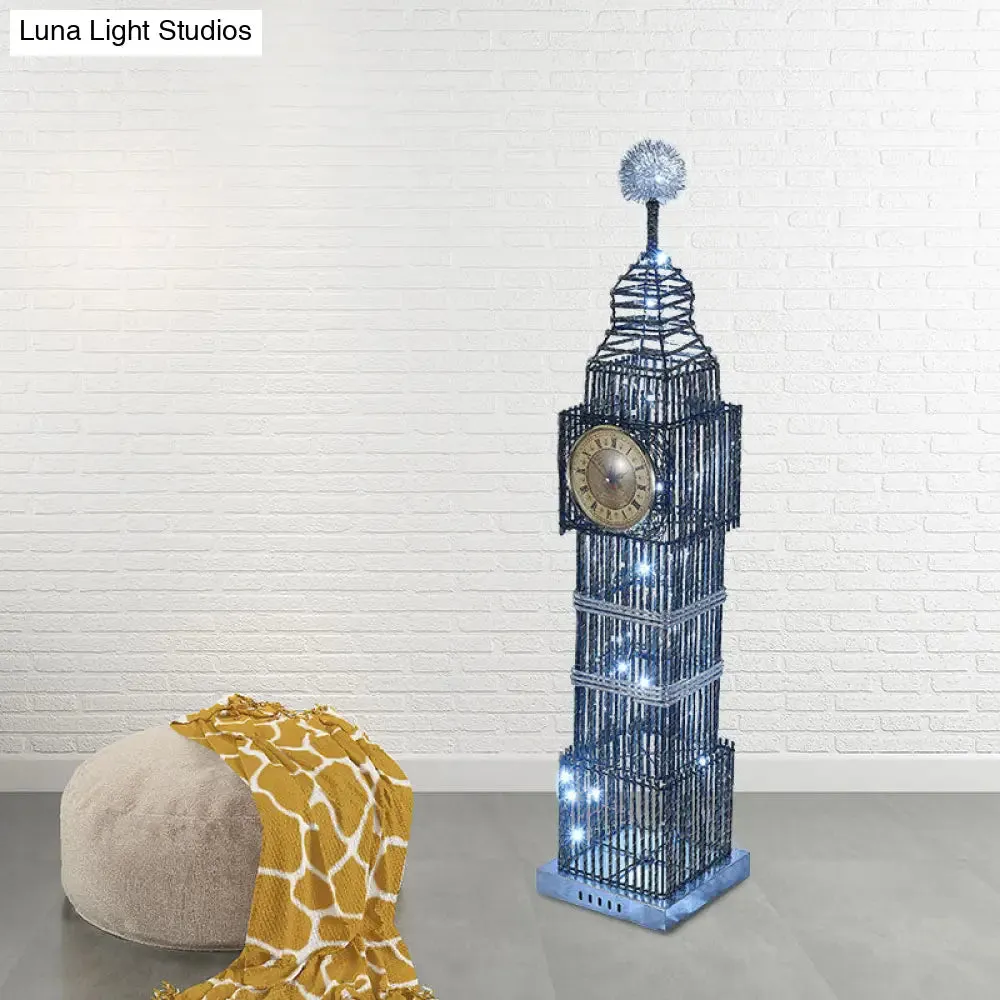 LED Standing Floor Light - Traditional Clock Tower Aluminum Floor Lamp in Silver/Gold for Living Room