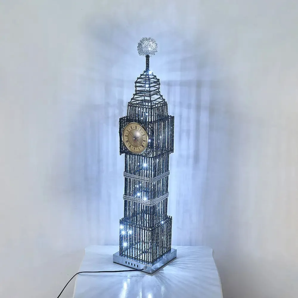 LED Standing Floor Light - Traditional Clock Tower Aluminum Floor Lamp in Silver/Gold for Living Room