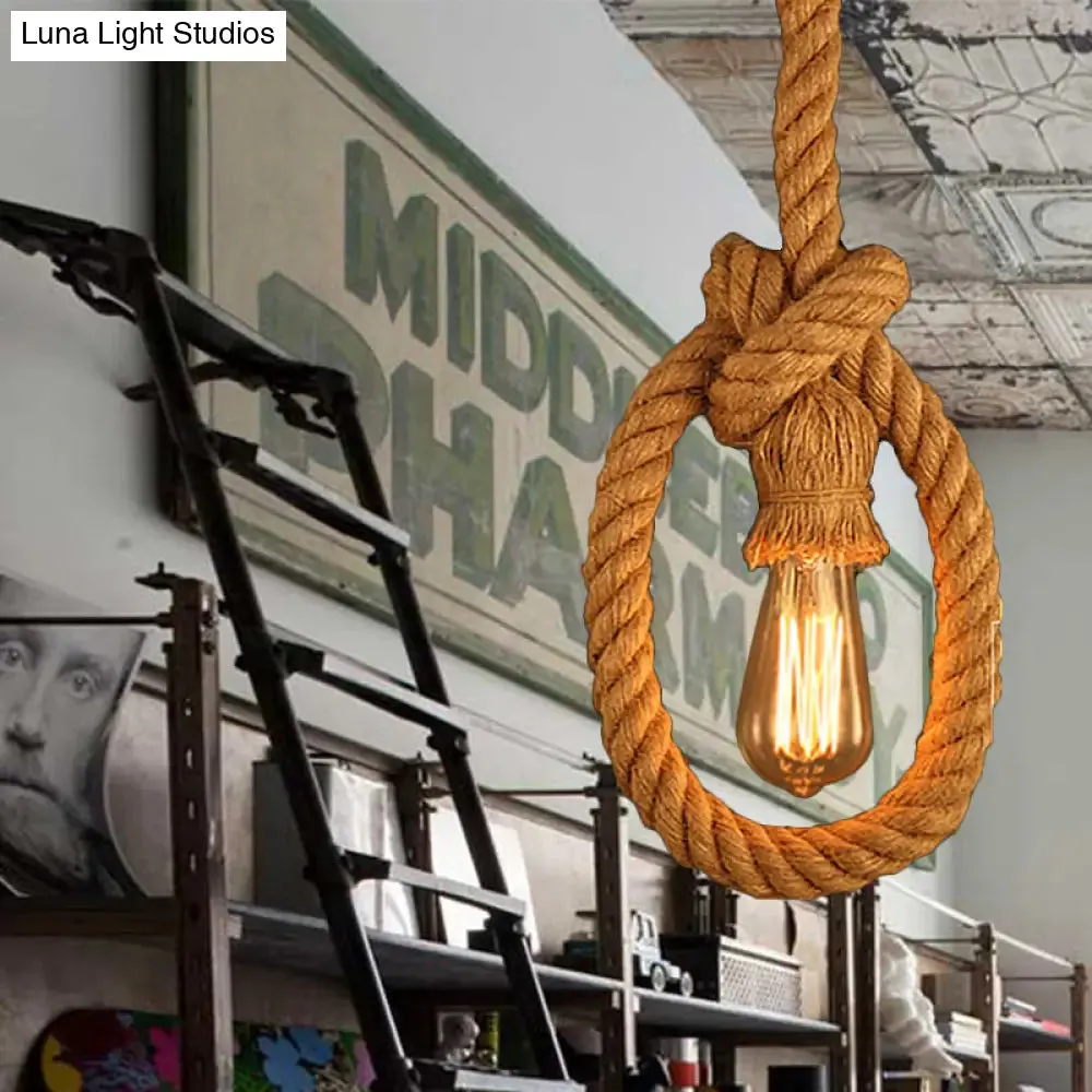 Lodge Beige Rope Pendant Light Fixture - Natural, Adjustable Ceiling Lamp for Restaurants