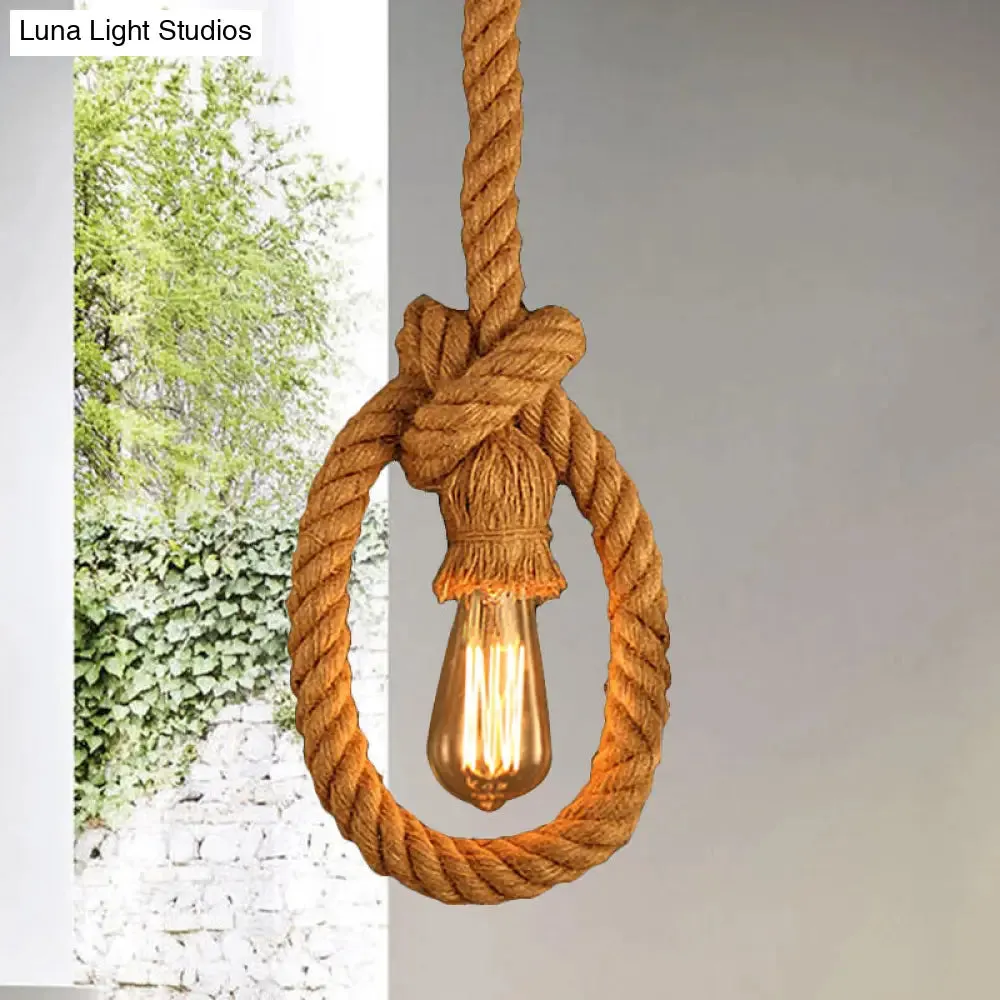 Lodge Beige Rope Pendant Light Fixture - Natural, Adjustable Ceiling Lamp for Restaurants