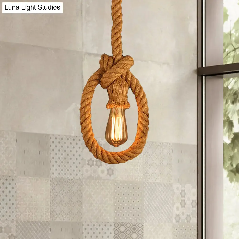 Lodge Beige Rope Pendant Light Fixture - Natural, Adjustable Ceiling Lamp for Restaurants