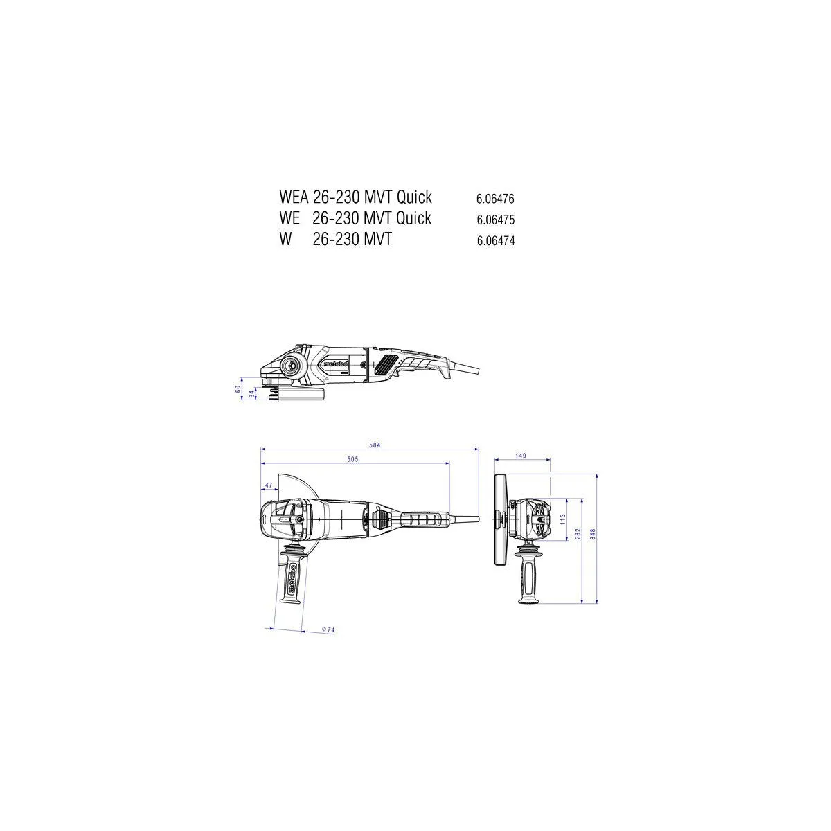 Metabo W26-230 MVT 9" 15.0A Angle Grinder - 606474420