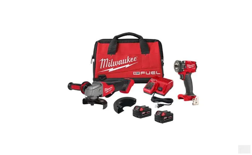 Milwaukee Tool M18 FUEL18V Li-Ion Brushless Grinder and 3/8 Impact Wrench Kit (2-Tool) w/ (2) 5Ah Batteries(2991-22)